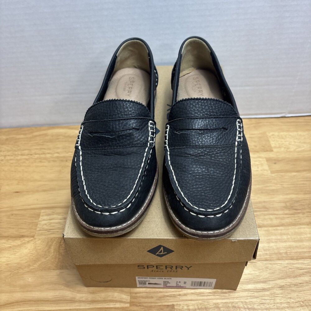 Sperry Seaport Penny Core Loafer Women's 7.5 Black Slip On Soft Leather